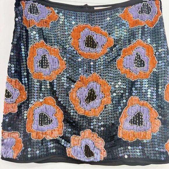 H&M Navy Blue Orange Purple Sequin Embellished Floral Mini Party Holiday Skirt - Picture 6 of 16